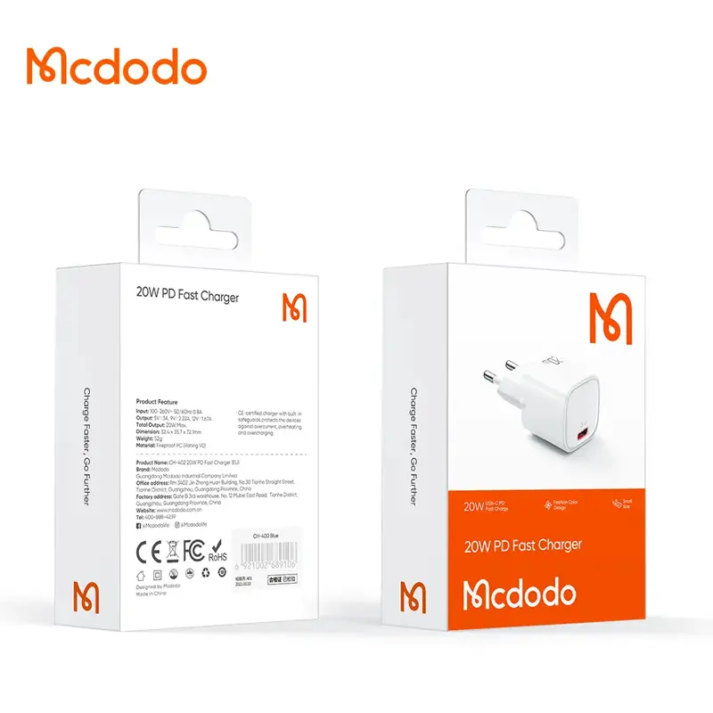 شارژر دیواری 20 وات مک دودو مدل CH-402 اصلی